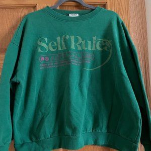 Pull + Bear Green Printed Crew Neck Sweatshirt